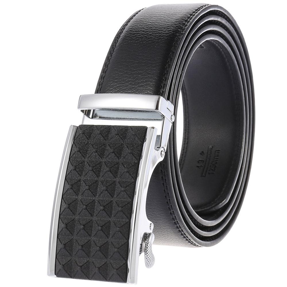 Men's Black Belt Black Textured Buckle Standard Leather - Amedeo Exclusive