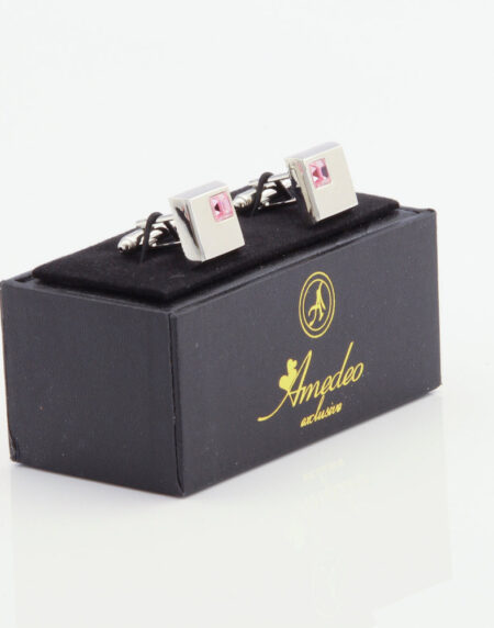 Silver Small Pink Mens Stainless Steel Square Cufflinks for Shirt with Box – Hand Crafted Perfect
