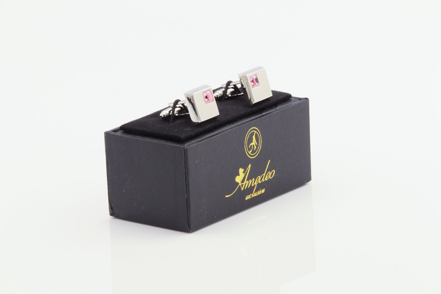 Silver Small Pink Mens Stainless Steel Square Cufflinks for Shirt with Box - Hand Crafted Perfect - Image 2