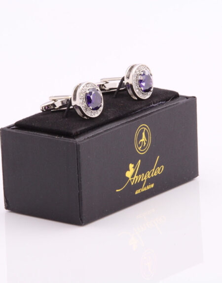 Purple Big Stone Mens Stainless Steel Round Cufflinks for Shirt with Box – Hand Crafted Perfect Gift