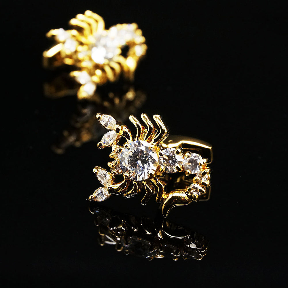 Mens Stainless Steel Gold Big Diamond Scorpions Cufflinks for Shirt with Box - Hand Crafted - Amedeo Exclusive
