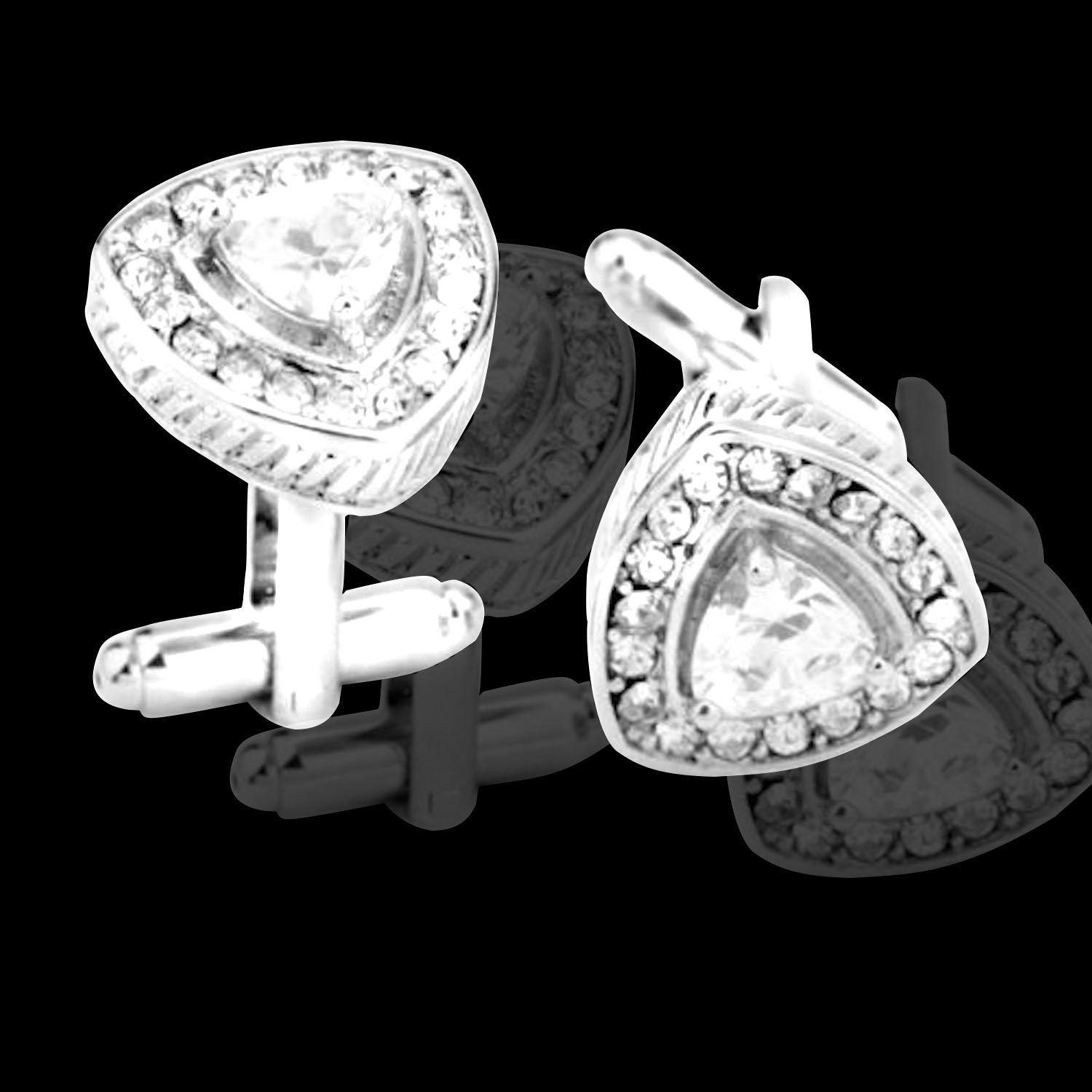 Mens Stainless Steel White with White Triangle Diamond Cufflinks for Shirt with Box - Hand Crafted - Amedeo Exclusive