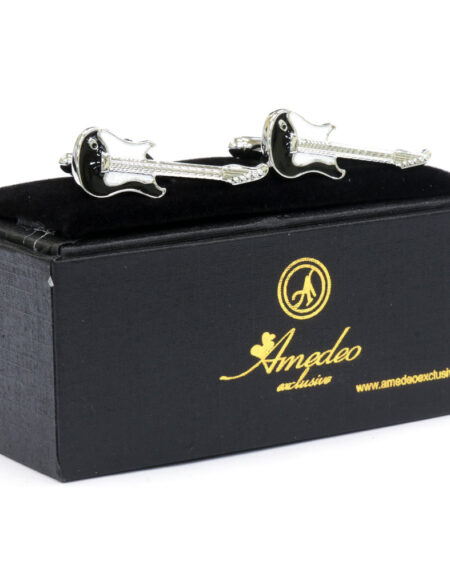 Black and White Guitars Mens Stainless Steel Square Cufflinks for Shirt with Box – Hand Crafted Perfect Gift