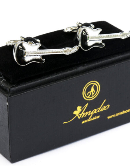 Black and White Guitars Mens Stainless Steel Square Cufflinks for Shirt with Box – Hand Crafted Perfect Gift