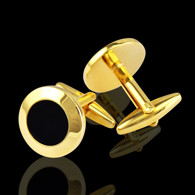 Men's Stainless Steel Gold Black Circles Cufflinks with Box - Amedeo Exclusive