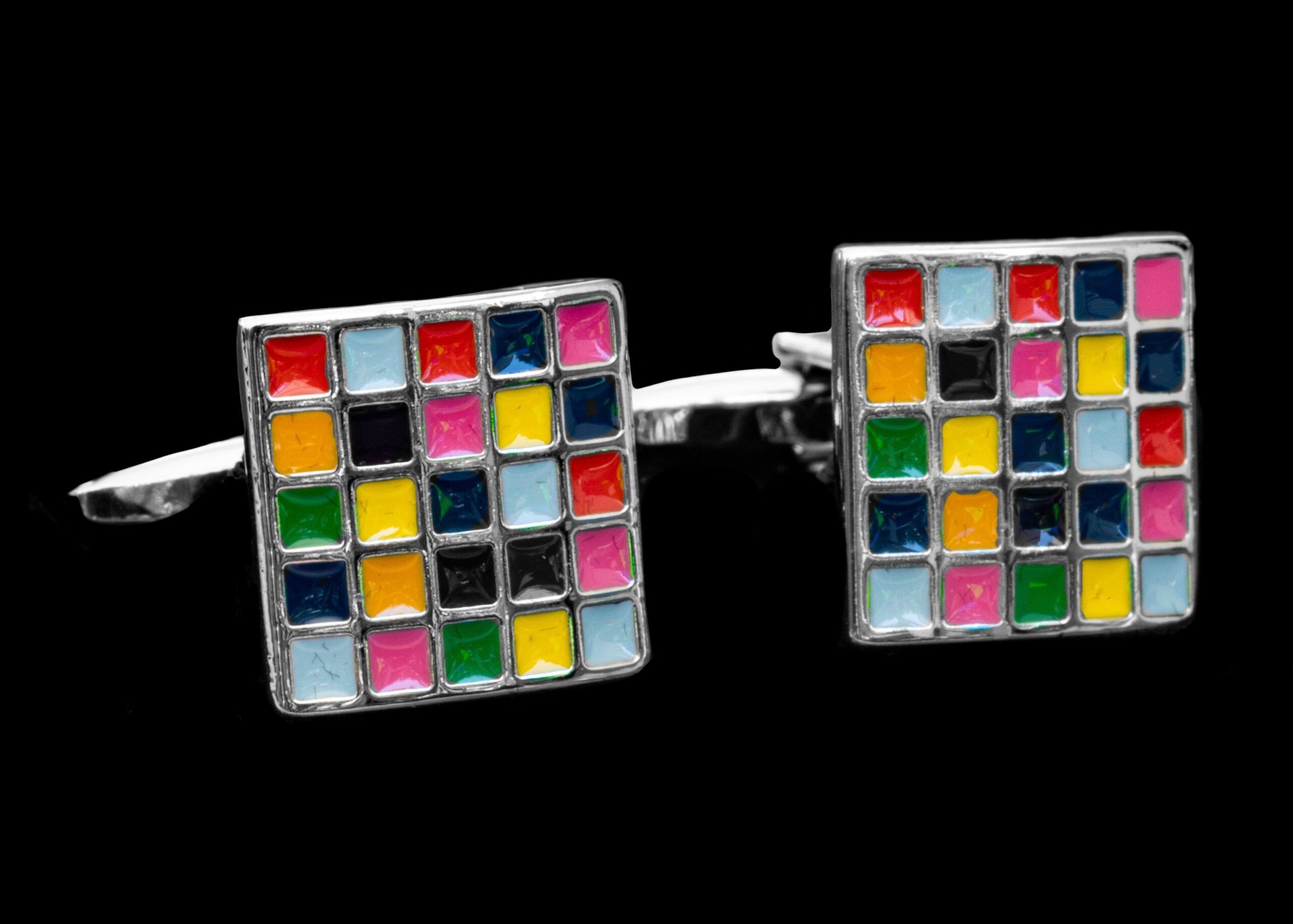 Colorful Cubes Mens Stainless Steel Square Cufflinks for Shirt with Box – Hand Crafted Perfect Gift