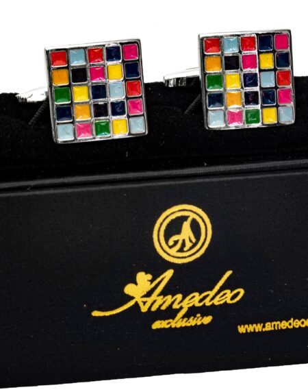 Colorful Cubes Mens Stainless Steel Square Cufflinks for Shirt with Box – Hand Crafted Perfect Gift