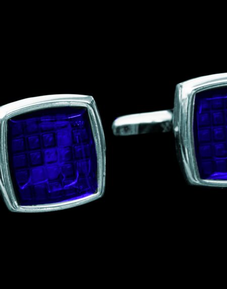 Silver Blue Squares Mens Stainless Steel Square Cufflinks for Shirt with Box – Hand Crafted Perfect Gift
