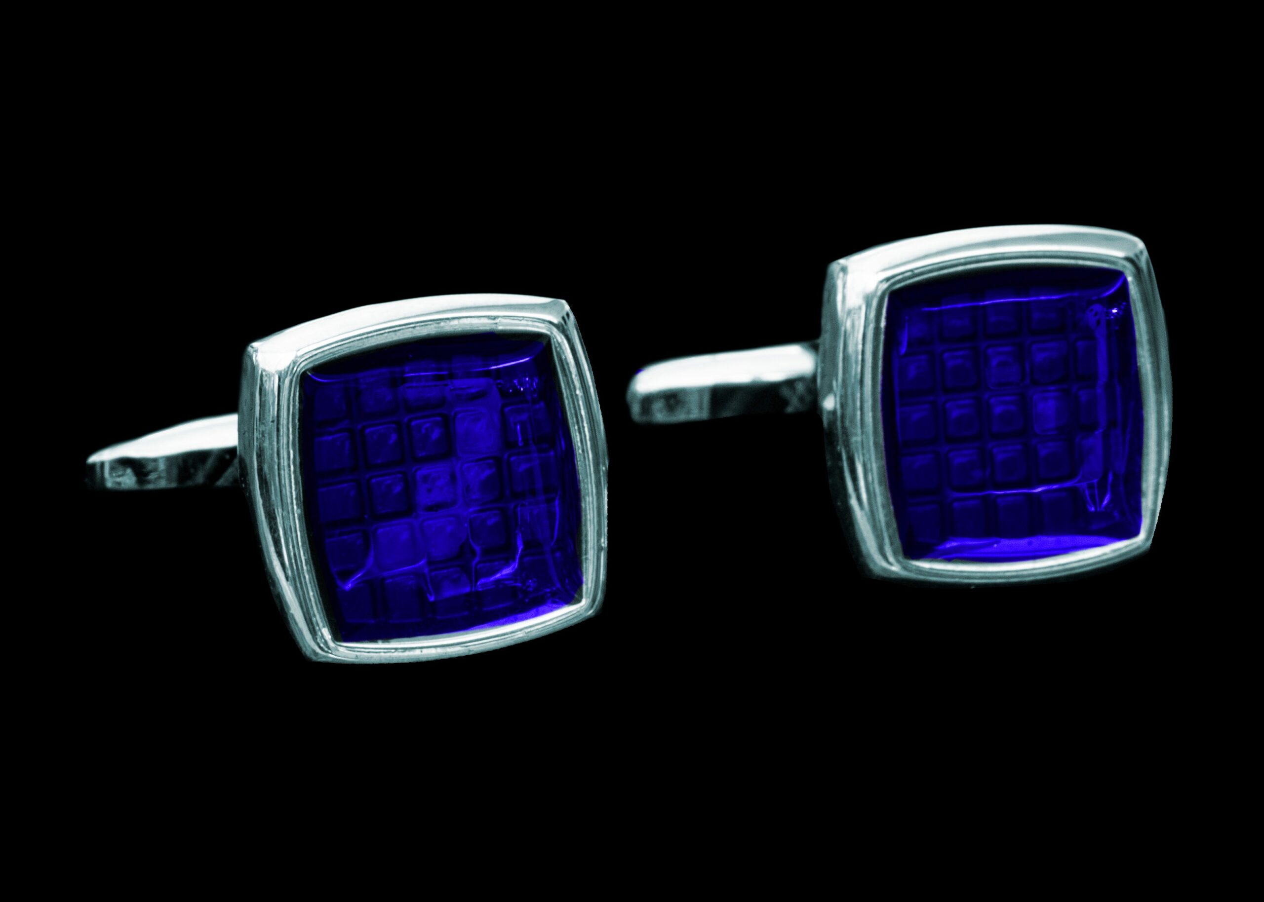 Silver Blue Squares Mens Stainless Steel Square Cufflinks for Shirt with Box – Hand Crafted Perfect Gift