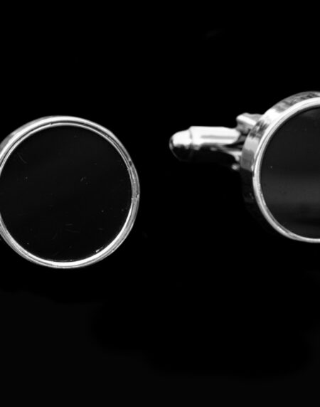 Silver Black Circles Mens Stainless Steel Square Cufflinks for Shirt with Box – Hand Crafted Perfect Gift