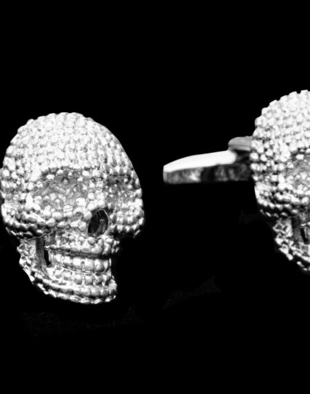 Silver Skulls Circles Mens Stainless Steel Square Cufflinks for Shirt with Box – Hand Crafted Perfect Gift