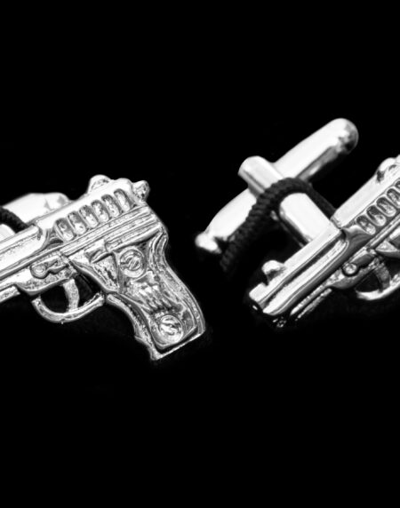 Silver Guns Mens Stainless Steel Square Cufflinks for Shirt with Box – Hand Crafted Perfect Gift