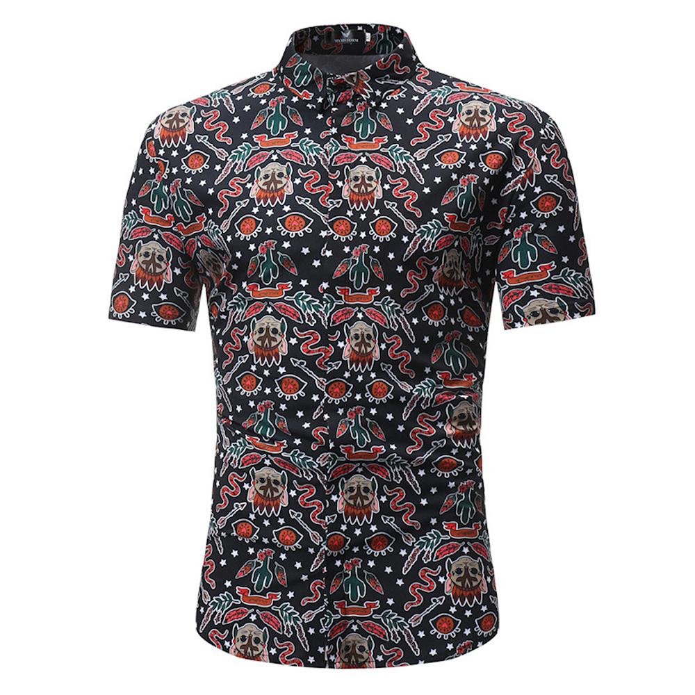 Tan with Black Multi Color Mens Short Sleeve Button up Shirts - Tailored Slim Fit Cotton Dress Shirts - Amedeo Exclusive