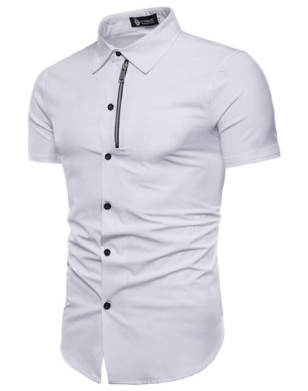 Men's Button down Tailor Fit Soft 100% Cotton Short Sleeve Dress Shirt White casual And Formal - Amedeo Exclusive