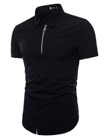 Men's Button down Tailor Fit Soft 100% Cotton Short Sleeve Dress Shirt Black casual And Formal - Amedeo Exclusive