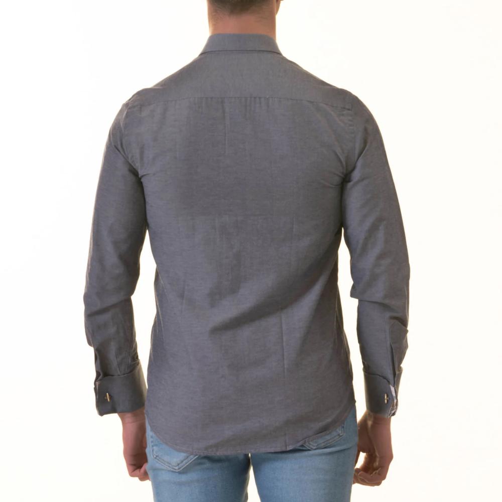 Bluish Slim Fit French Cuff Shirt for Men - Long Sleeve (Floral Design Inside) - Image 3