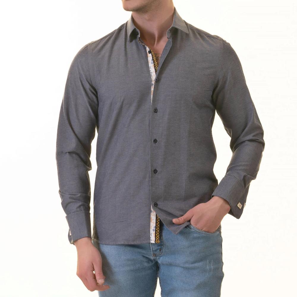 Bluish Slim Fit French Cuff Shirt for Men - Long Sleeve (Floral Design Inside) - Image 2