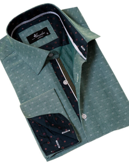 Green French Cuff Shirt for Men – Slim Fit, Cotton (Emerald Green Design Inside)