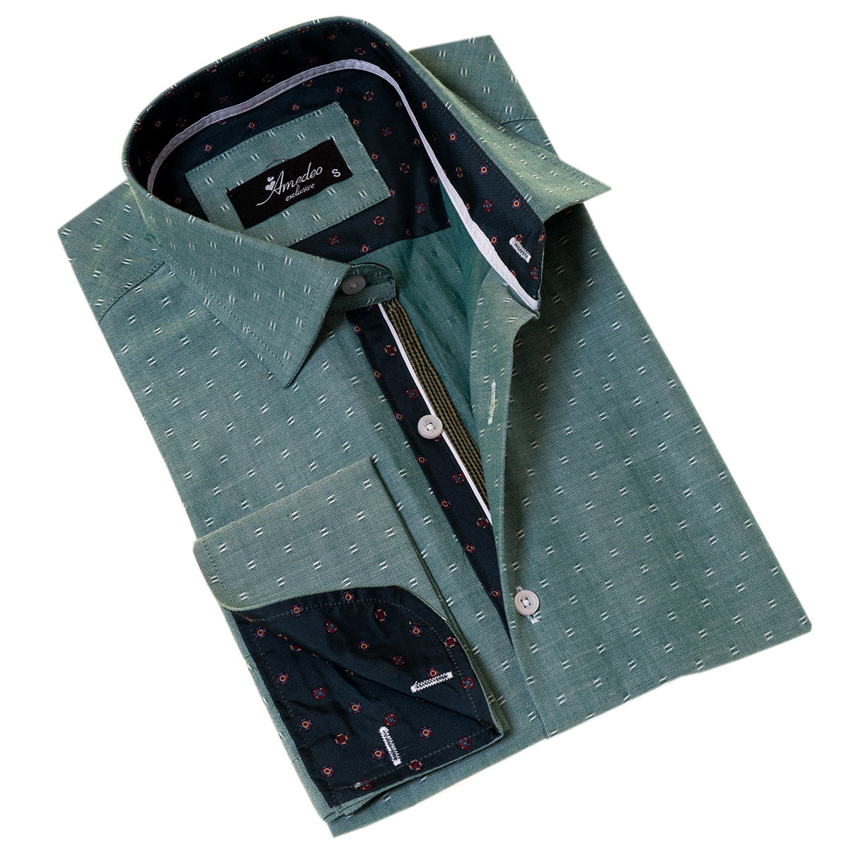Green French Cuff Shirt for Men – Slim Fit, Cotton (Emerald Green Design Inside)
