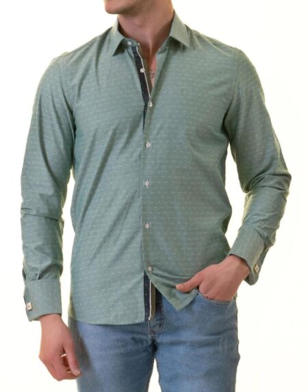 Green French Cuff Shirt for Men – Slim Fit, Cotton (Emerald Green Design Inside)