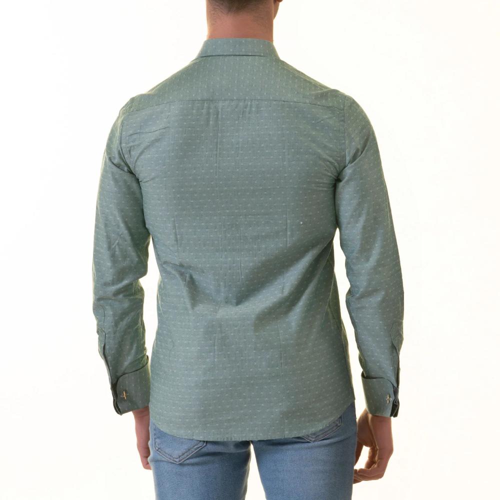 Green French Cuff Shirt for Men - Slim Fit, Cotton (Emerald Green Design Inside) - Image 3