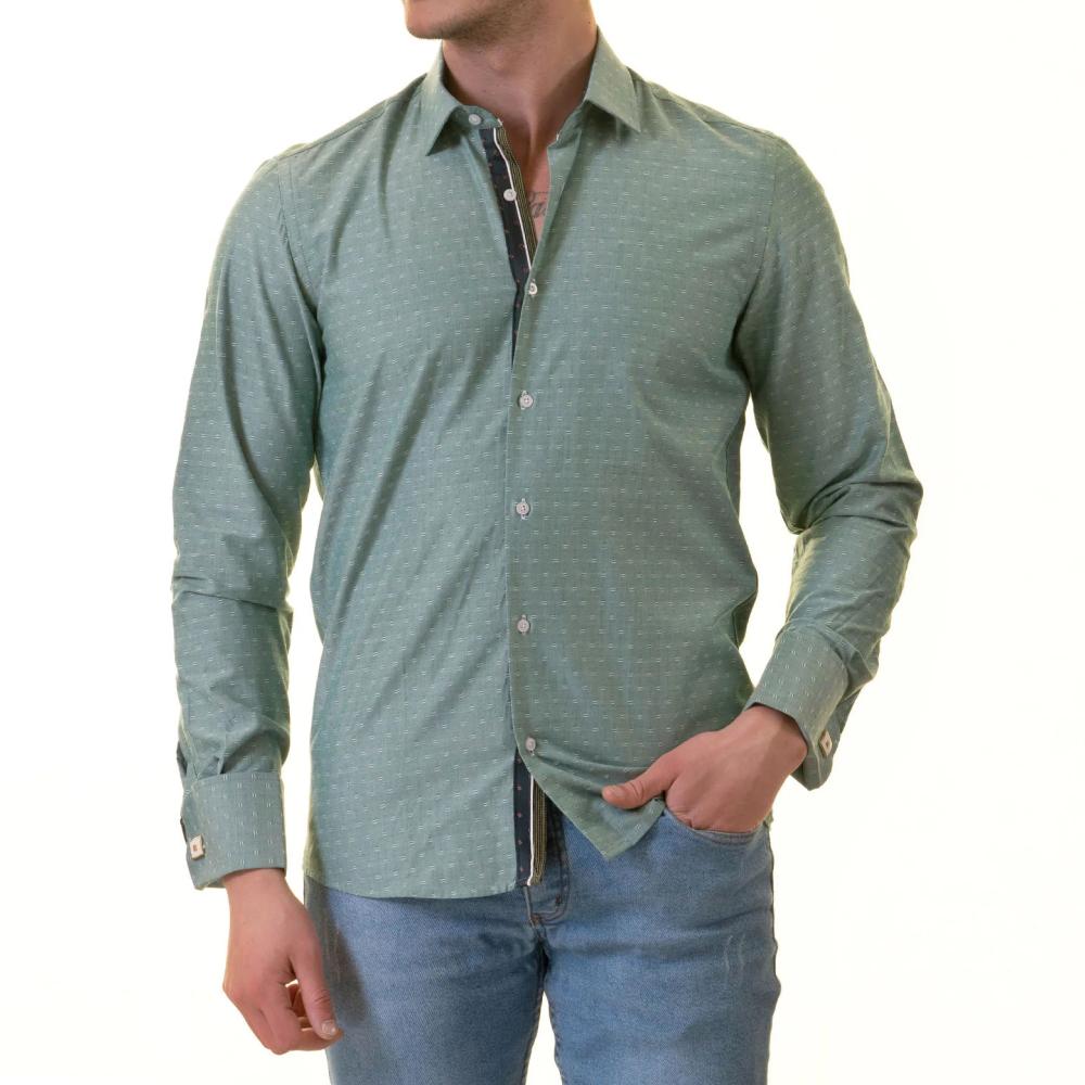 Green French Cuff Shirt for Men - Slim Fit, Cotton (Emerald Green Design Inside) - Image 2
