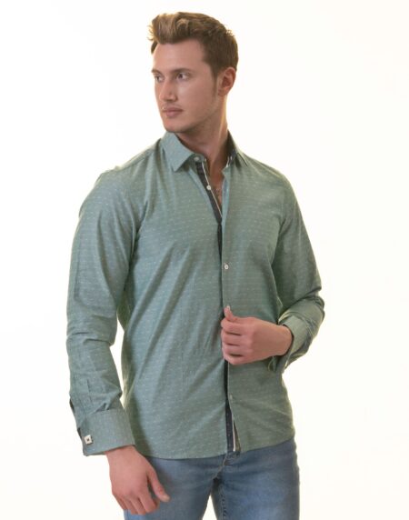 Green French Cuff Shirt for Men – Slim Fit, Cotton (Emerald Green Design Inside)