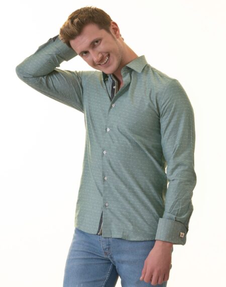 Green French Cuff Shirt for Men – Slim Fit, Cotton (Emerald Green Design Inside)