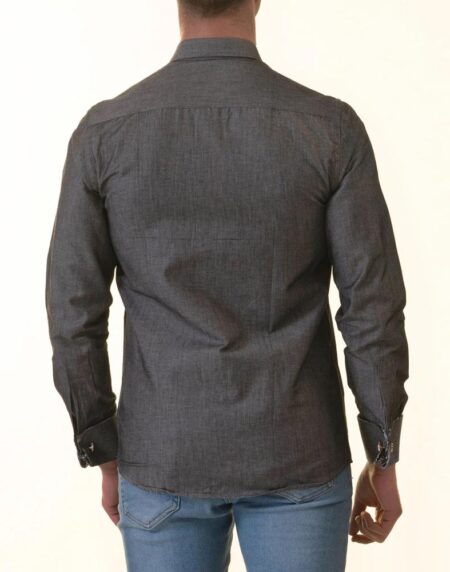 Gray French Cuff Shirt for Men – Long Sleeve, Slim Fit (Tropical Design Inside)