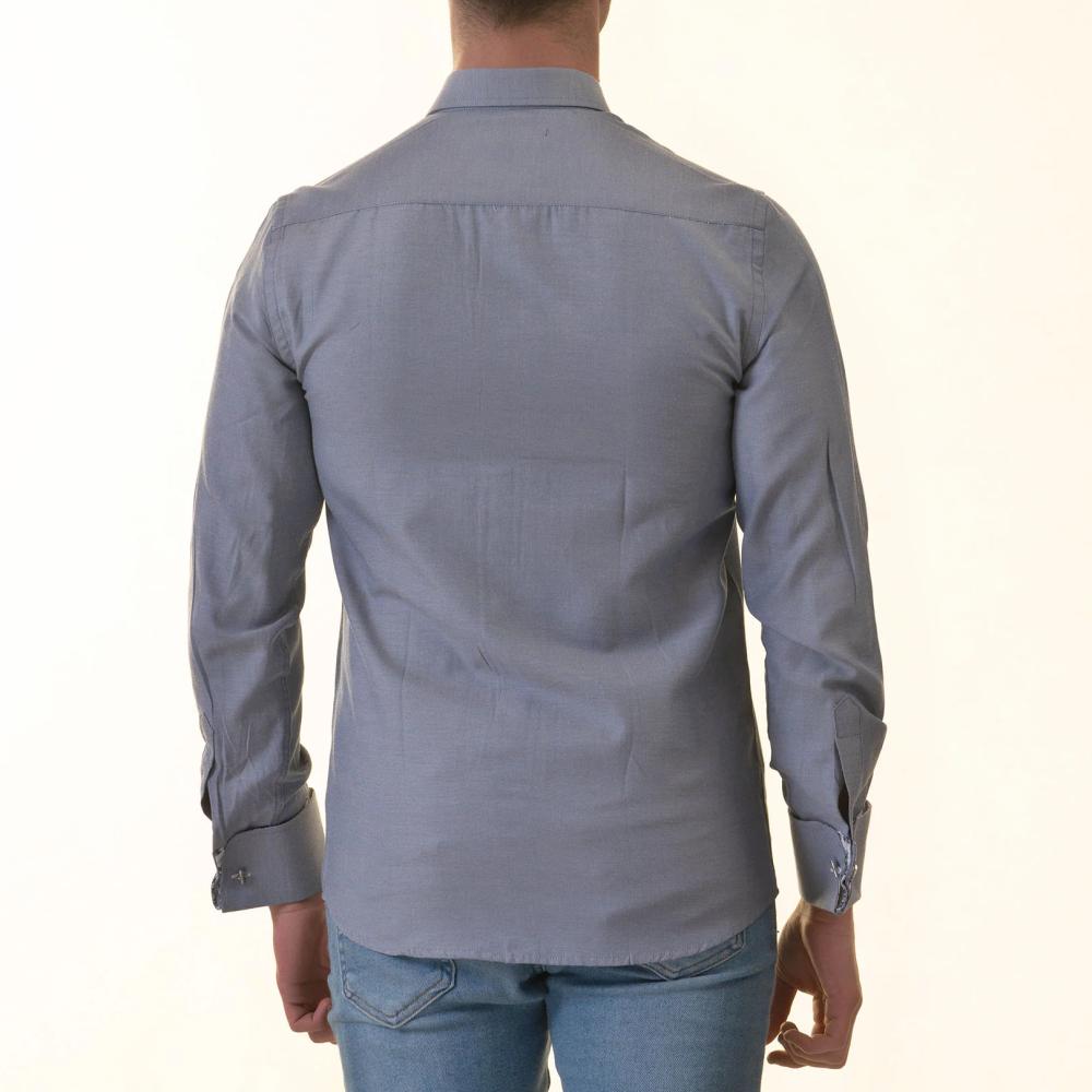 Grey French Cuff Shirt — Slim Fit, Floral Reversible Cuff - Image 3
