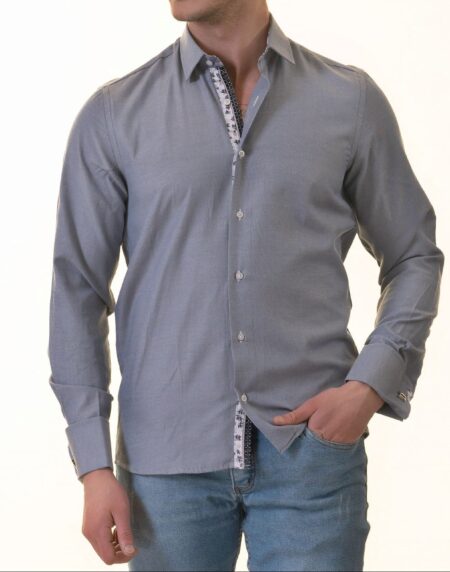 Grey French Cuff Shirt — Slim Fit, Floral Reversible Cuff