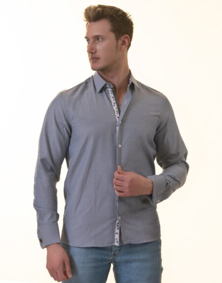 Grey French Cuff Shirt — Slim Fit, Floral Reversible Cuff