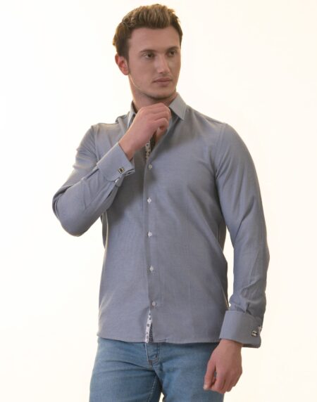 Grey French Cuff Shirt — Slim Fit, Floral Reversible Cuff