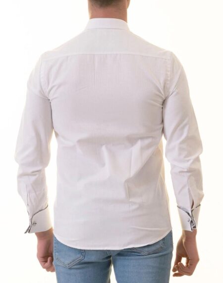 White French Double Cuff Shirt for Men – Slim Fit, Cotton (Black Design Inside)