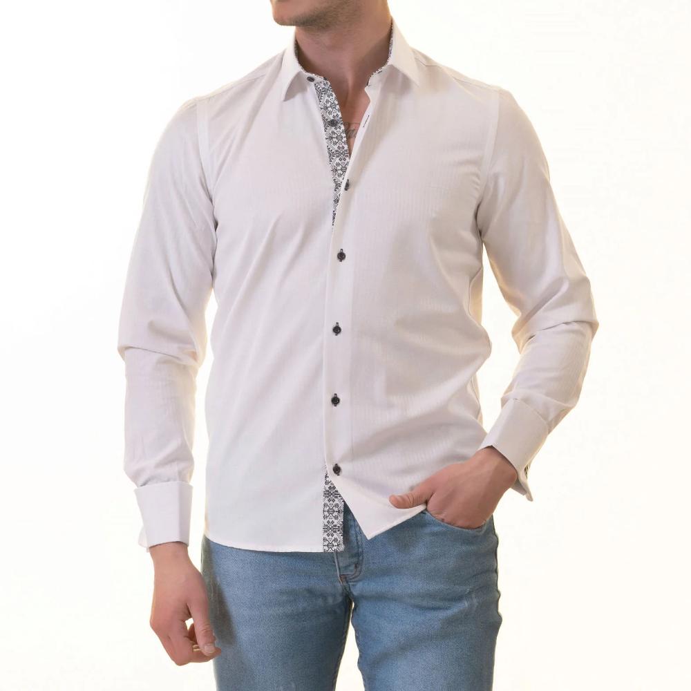 White French Double Cuff Shirt for Men - Slim Fit, Cotton (Black Design Inside) - Image 2