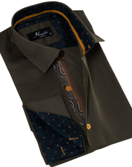 Green French Cuff Shirt — Slim Fit, Paisley Reversible Cuff