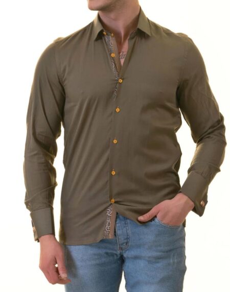 Green French Cuff Shirt — Slim Fit, Paisley Reversible Cuff