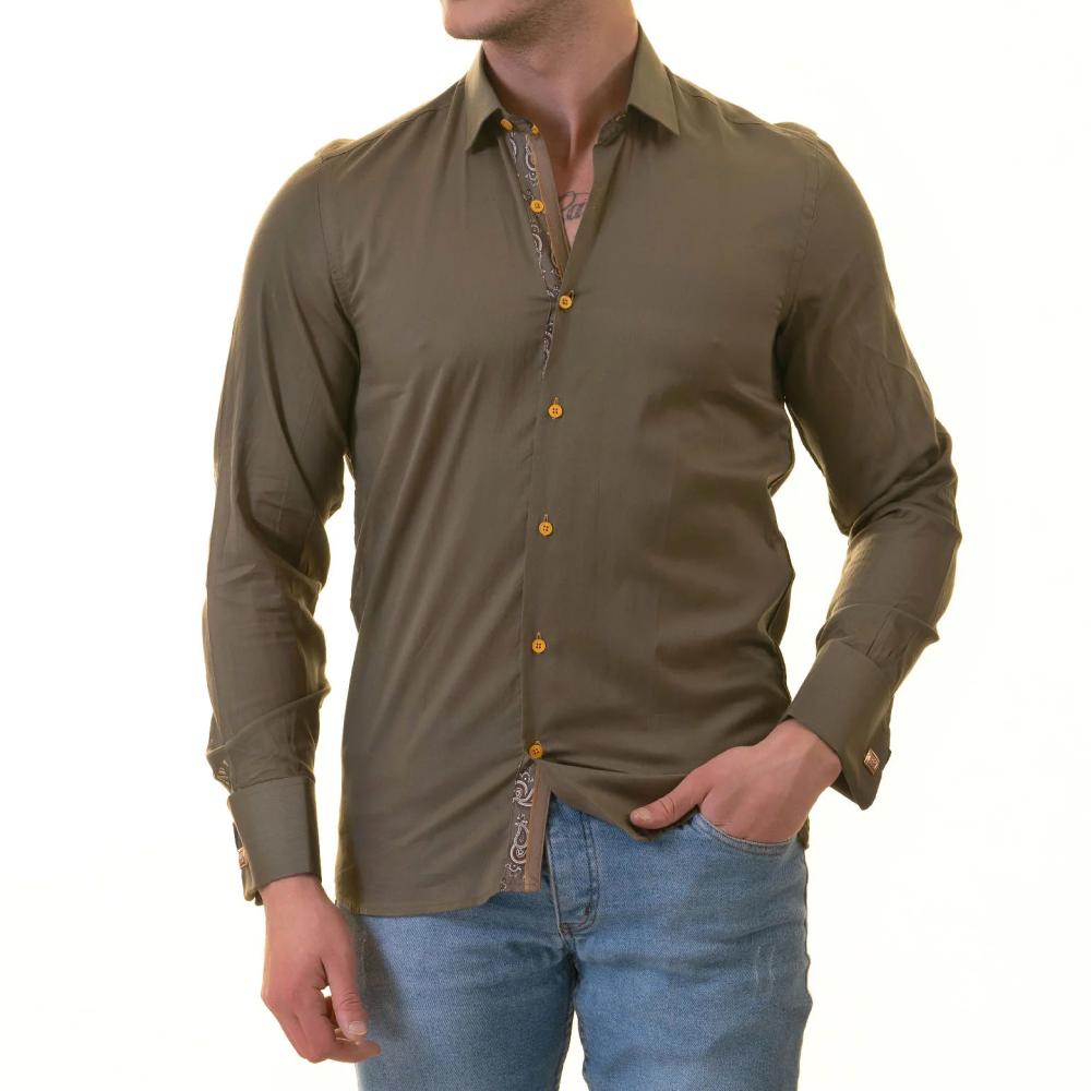 Green French Cuff Shirt — Slim Fit, Paisley Reversible Cuff - Image 2