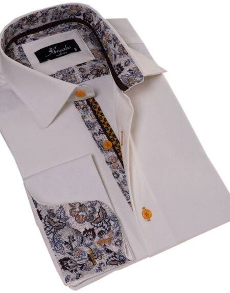 White French Cuff Shirt for Men- Slim Fit, Cotton Shirt (Floral Design Inside)