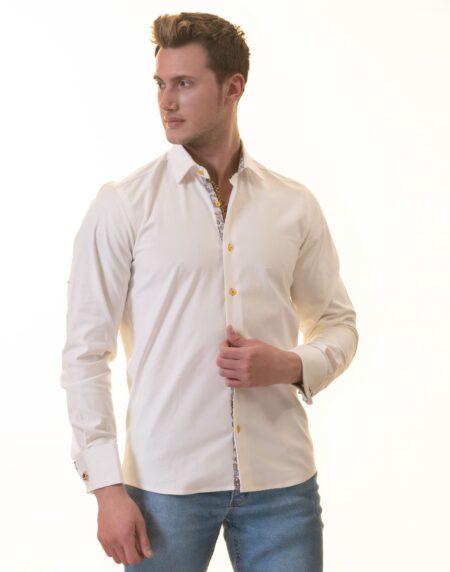 White French Cuff Shirt for Men- Slim Fit, Cotton Shirt (Floral Design Inside)
