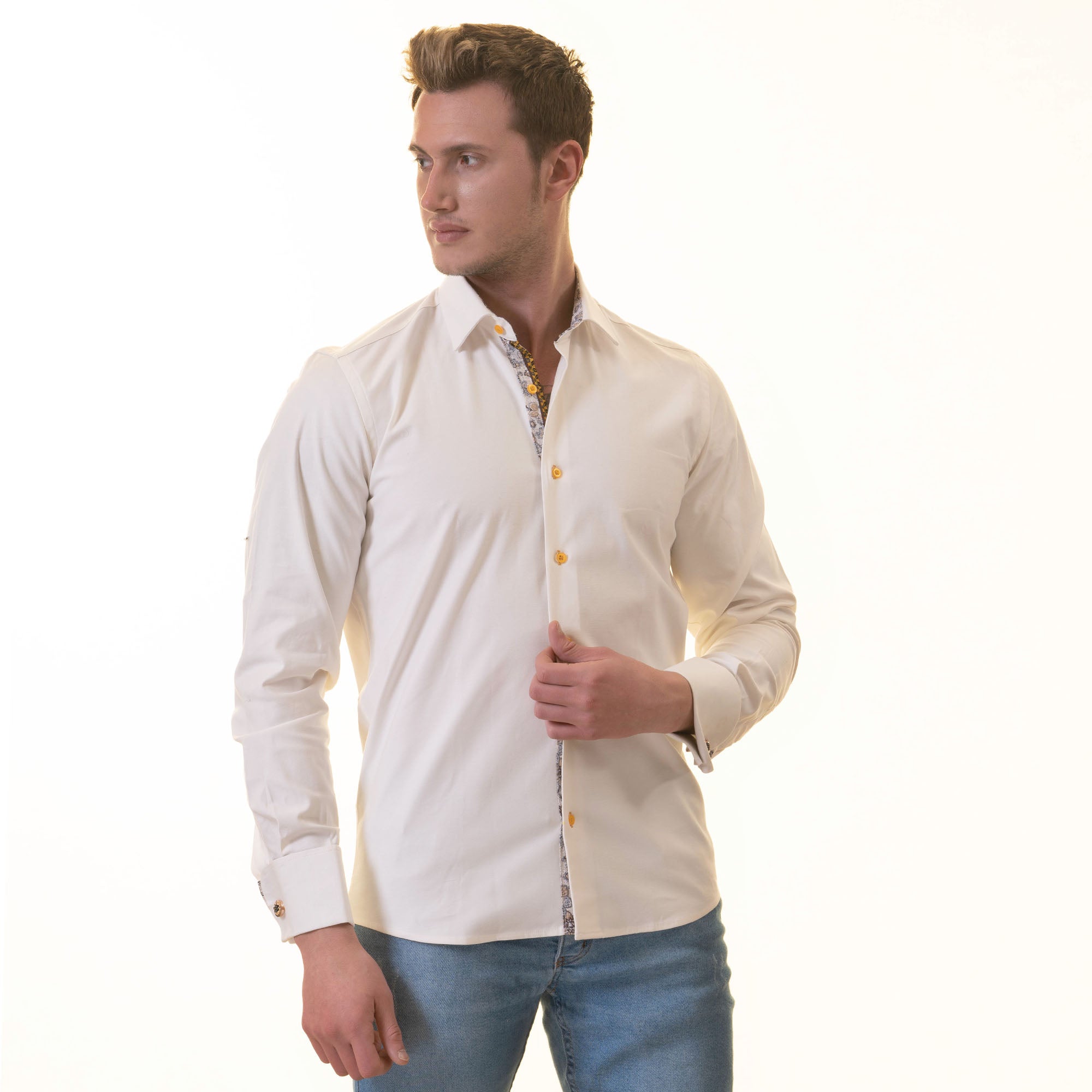 White French Cuff Shirt for Men- Slim Fit, Cotton Shirt (Floral Design Inside) - Image 6