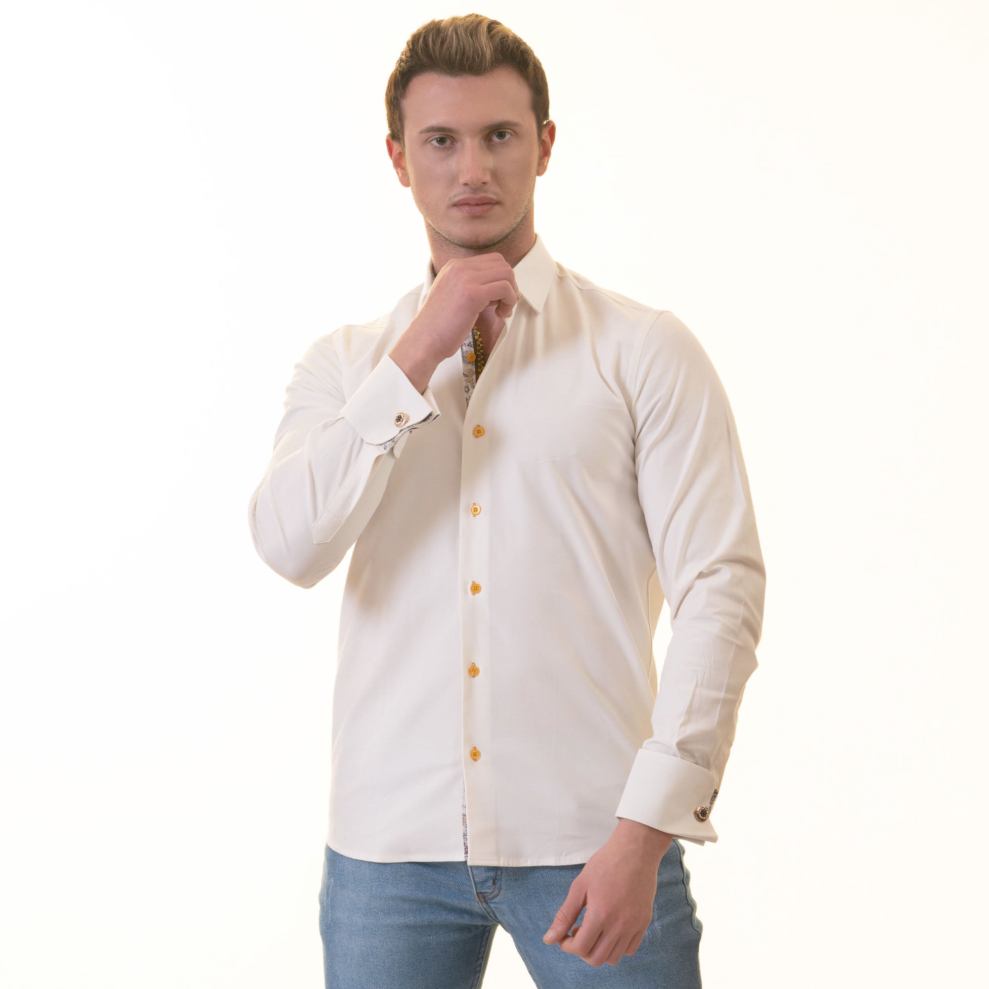 White French Cuff Shirt for Men- Slim Fit, Cotton Shirt (Floral Design Inside) - Image 7