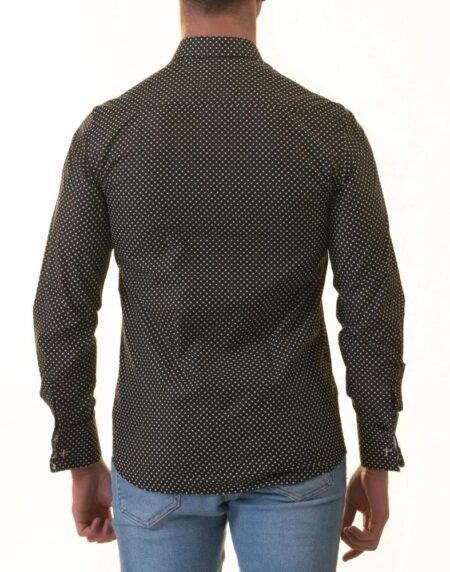 Tropical Slim Fit Long Sleeve Shirt for Men – (White, Black Polka Dot Inside)