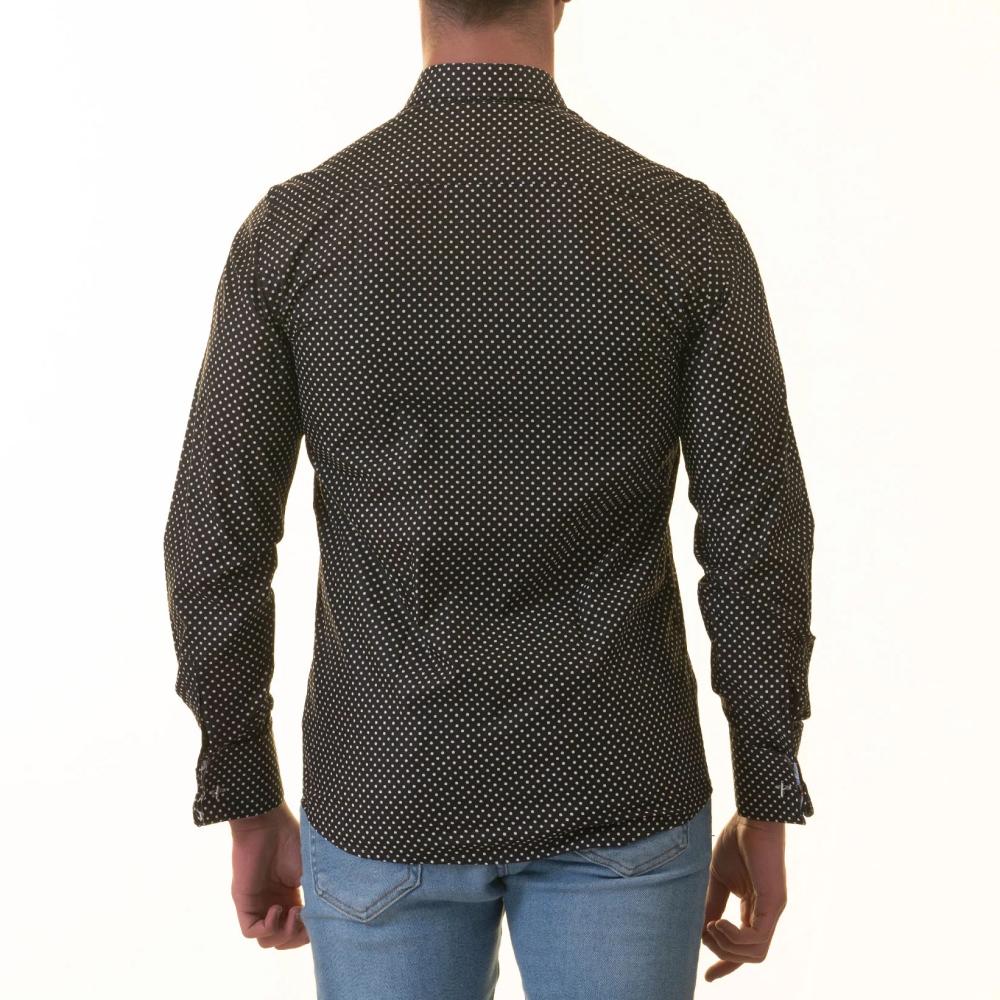 Tropical Slim Fit Long Sleeve Shirt for Men - (White, Black Polka Dot Inside) - Image 3