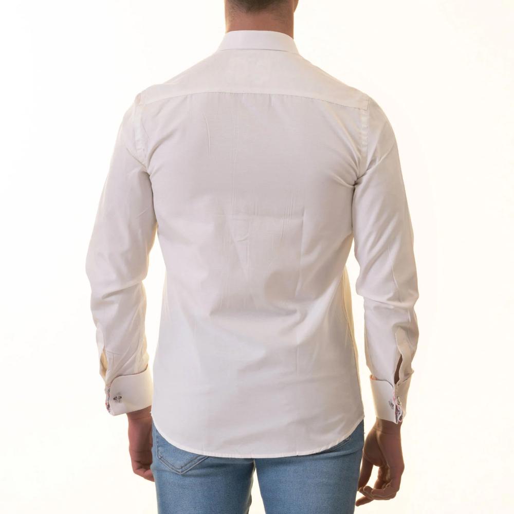White French Cuff Shirt for Men - Slim Fit Cotton Shirts (Red Floral Inside) - Image 3