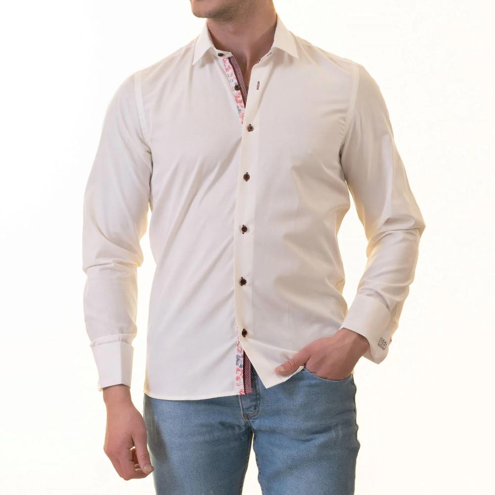 White French Cuff Shirt for Men - Slim Fit Cotton Shirts (Red Floral Inside) - Image 2