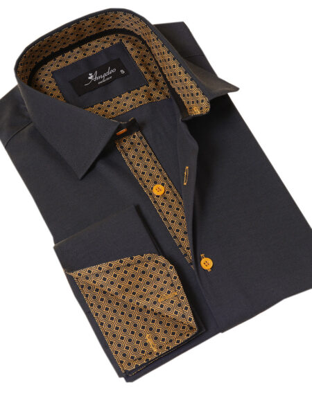 Black Slim French Cuff Shirt for Mens – Long Sleeve (Honeycomb Design Inside)