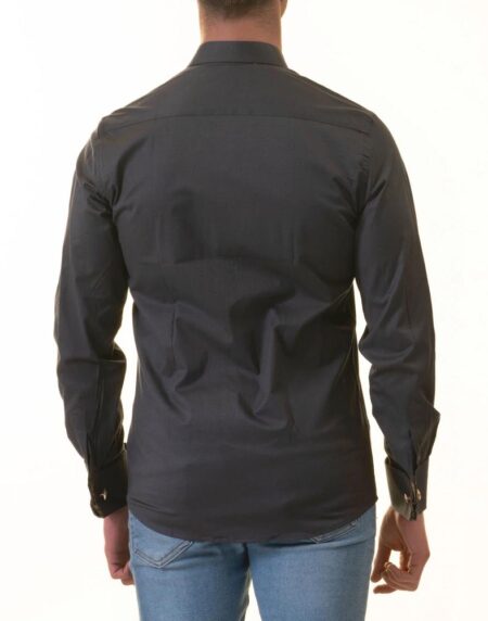 Black Slim French Cuff Shirt for Mens – Long Sleeve (Honeycomb Design Inside)