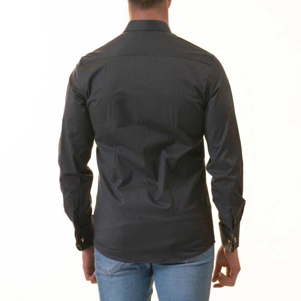 Black Slim French Cuff Shirt for Mens - Long Sleeve (Honeycomb Design Inside) - Image 3