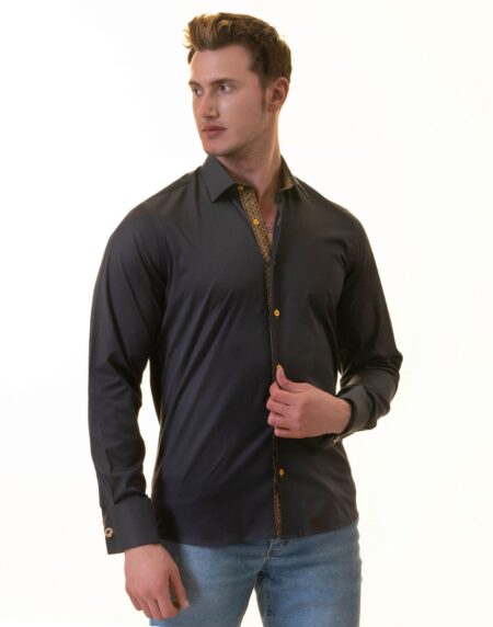 Black Slim French Cuff Shirt for Mens – Long Sleeve (Honeycomb Design Inside)